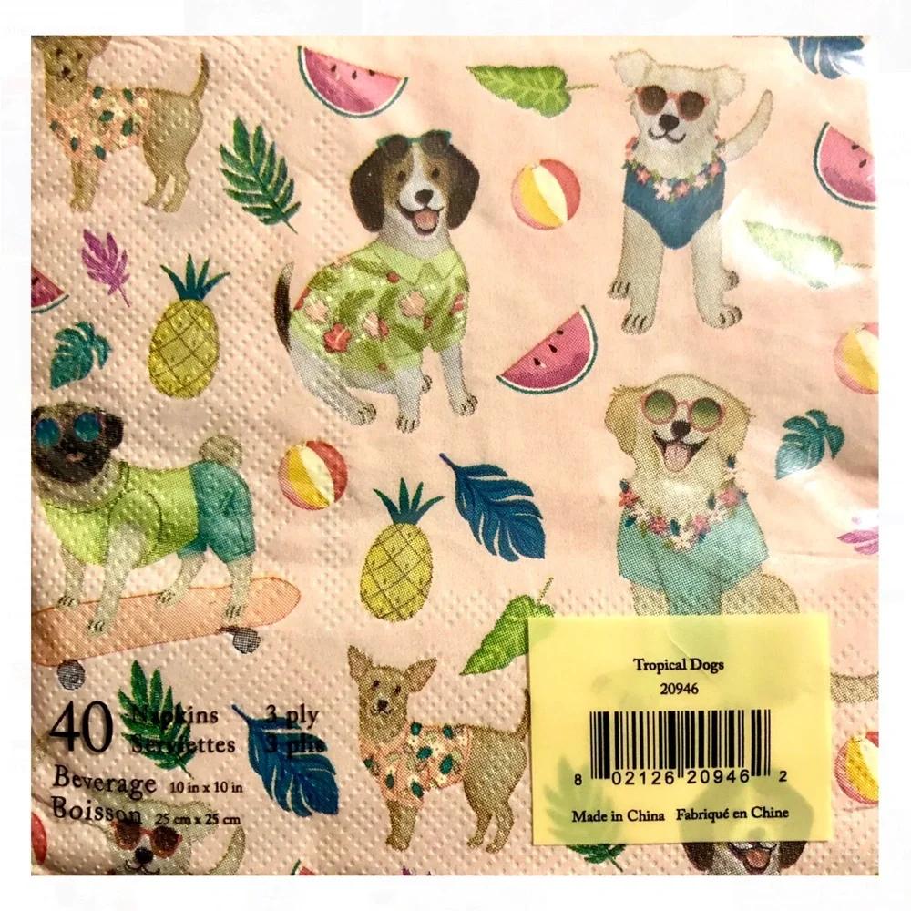 Molly & Rex Tropical Dogs Cocktail Beverage Napkins (20946), 40 ct